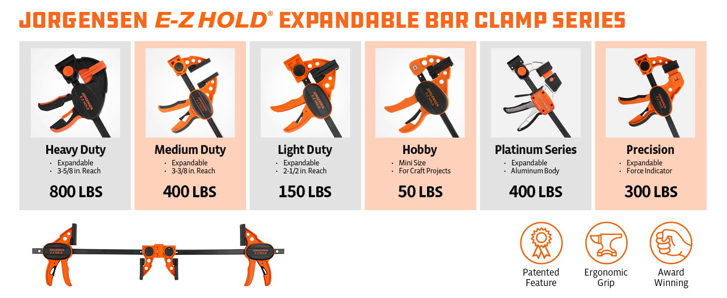 Jorgensen Light Duty E-Z HOLD® Expandable Bar Clamp | Woodworking