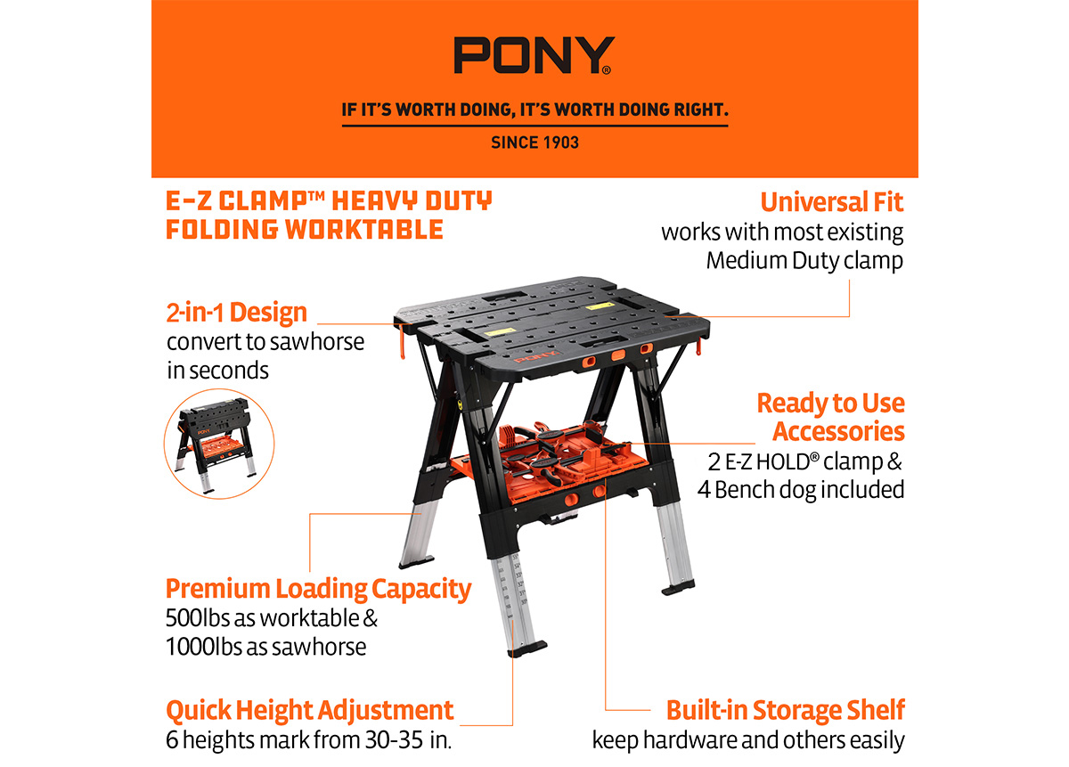 E-Z CLAMP™ HEAVY DUTY FOLDING WORKTABLE