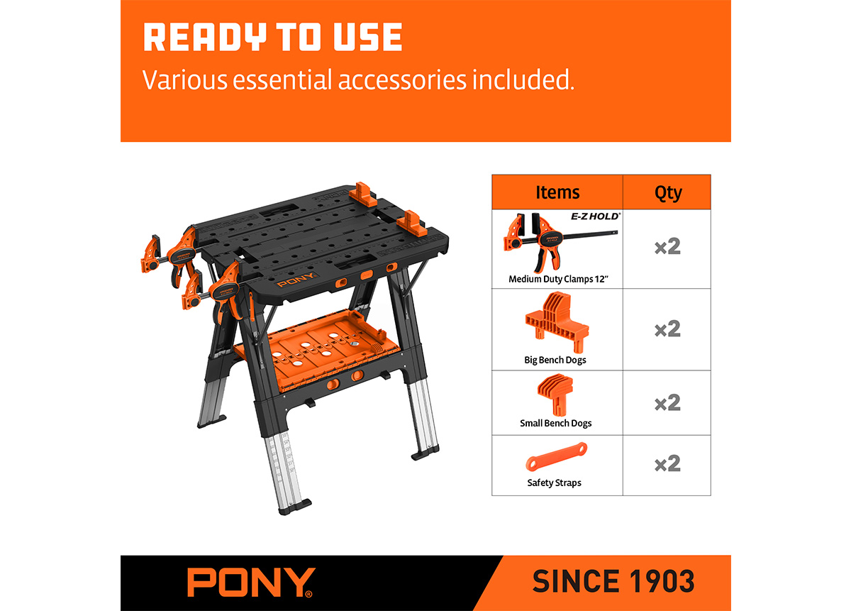 E-Z CLAMP™ HEAVY DUTY FOLDING WORKTABLE